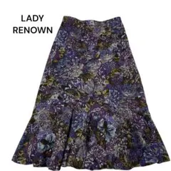 レナウンLADY RENOWN 花柄マーメイドフレアスカート 総柄　毛100%のサムネイル