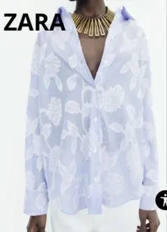 ZARA 新品未使用タグ付き　6590円の品花柄刺繍シャツ新品未使用タグ付き