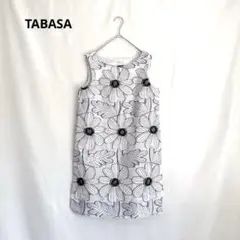 美品 TABASA タバサ 総柄フラワー ノースリーブワンピース 32 日本製のサムネイル