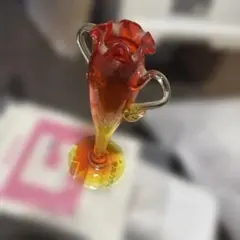 琉球ガラス 花瓶 フラワーベース 手づくり フリル 赤 オレンジ
