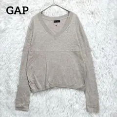 GAP ニット ベージュ　長袖　Vネック　シンプル　綿混　ゆったり　カジュアル