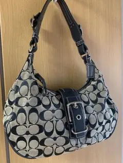 【美品】コーチ 6363 ホーボー シグネチャー キャンバス ワンショルダー 黒