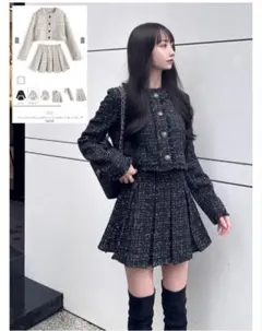 ツイードジャケットxプリーツミニスカートセットアップ