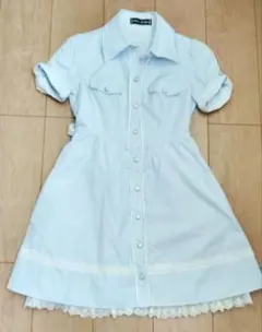 CECIL McBEE 水色 ストライプ 半袖ワンピース
