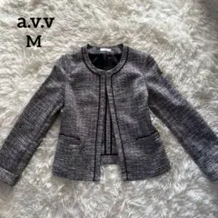 a.v.v ノーカラージャケット ツイード 黒/白/銀ラメ M フォーマル