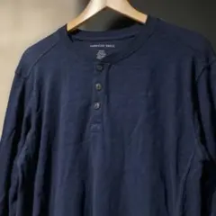 USA古着 アメリカイーグル ヘンリーネックロンT ネイビー M