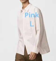 新品　ユニクロＣ　ブロードオーバーサイズシャツ　ストライプ　ピンク　Ｌ