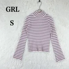 【グレイル】レディース 長袖 リブニット ボーダー ハイネック S パープル