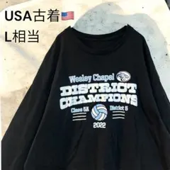USA古着　カレッジ プリント　ロンT バレーボール ブラック メンズL相当