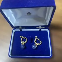 アンティーク青いボール型石のフープイヤリング