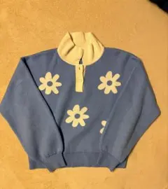 花柄 ハイネック ニットセーター