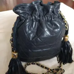 シャネル ココマーク ラムスキン ブラック 巾着ショルダーバッグ