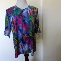 多色葉柄クルーネックTシャツ