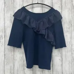 【 JILL STUART 】シフォンフリル 半袖カットソー 紺 FRサイズのサムネイル