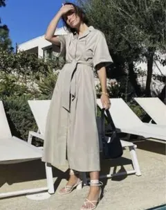 スナイデル シャツワンピース 半袖 ロング丈　カーキ色