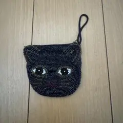 黒猫の顔型ビーズコインケース