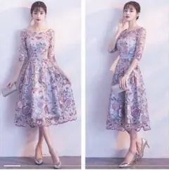 【試着のみ】結婚式 お呼ばれドレス 花柄刺繍