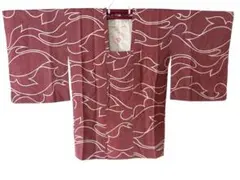 美品 しつけ糸付★正絹 道行コート 袷 抽象流水文様 赤ピンク 新古品 未着用