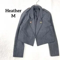 【ヘザー】　テーラードジャケット　ダブルブレスト　ショート丈　Mサイズ　グレー