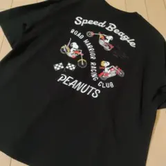 新品 PEANUTS スヌーピー Tシャツ ブラック Lバイク