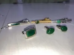 昭和レトロ ヴィンテージ 緑石 タイピン カフス まとめ 天然石含む？シルバー有