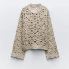 ZARA 透かし編みニット　ベージュ　飾り編み　クロシェ　レイヤード