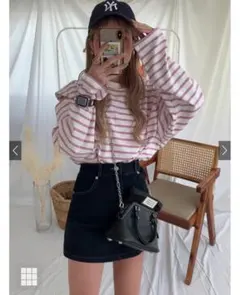 GRL ボーダー柄ショルダースリットルーズトップス