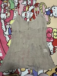 ベージュ 透かし編み キャミソール