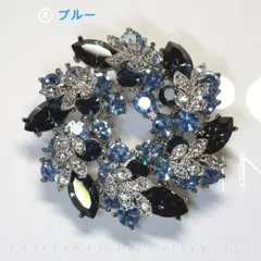 ブルー 花モチーフ ピンタイプ ブローチ スワロフスキークリスタル (4/4)