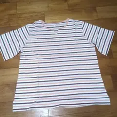 3Lサイズ ピンク・ブラウンストライプ Tシャツのサムネイル