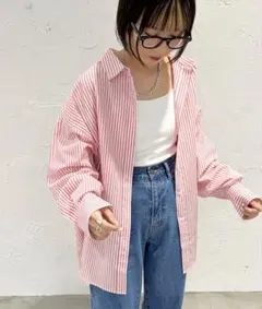 ストライプルーズシャツ【ZOZOTOWN限定アイテム】ピンクのサムネイル