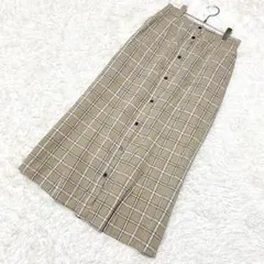 ウィゴー ロングスカート チェック 前ボタン ベージュ 裏地 クラシカル