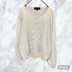 J512 GALLORIA ギャローリア 総レース切替カーディガン M ベージュ