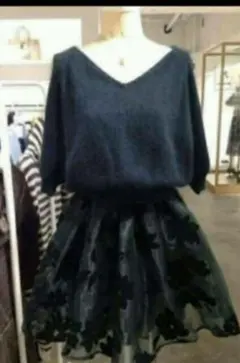 snidel ブラック花柄チュール キャミワンピース F