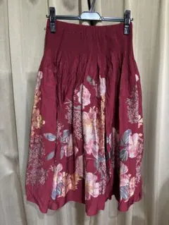 【美品】シズカ コムロ　フラワープリント ワインレッド スカートのサムネイル