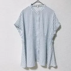 grove 優秀　ペプラム　シャツブラウス　ストライプ