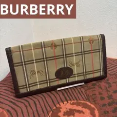 BURBERRY レザー長財布 ノバチェック ロゴ型押し フラップ ヴィンテージ