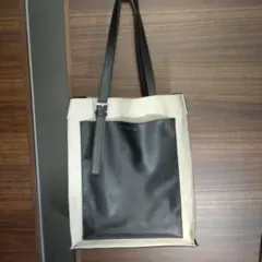 キャンバス×フェイクレザートートバッグ 黒グレー＋フェイクレザーポシェット黒茶