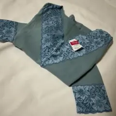 べジュール　青 レース付き Vネック長袖シャツ　♪M♪