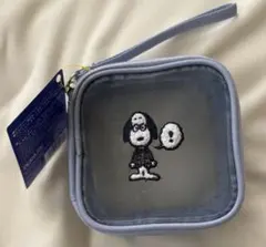 カルディスヌーピー相良刺繍メッシュポーチ ブルー