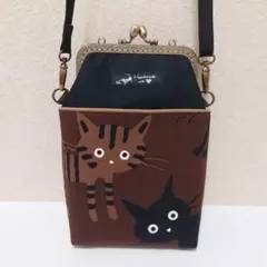 猫柄がま口ショルダー【ハンドメイド】