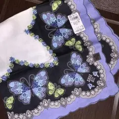 新品、アナスイ、パープル、ちょうちょ柄、大判ハンカチ