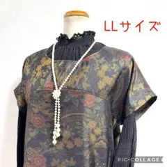 着物リメイクNo.3171 ★LLサイズ★ 大島紬のフレンチスリーブチュニック