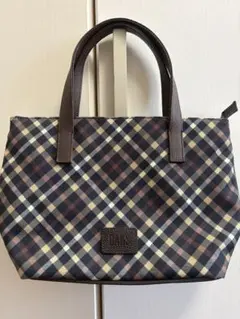 大容量】DAKS トートバッグ A4可 ナイロン 黒 チェック ロゴ金具 