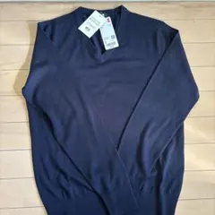 UNIQLO エクストラファインメリノウール Vネックセーター S ネイビー