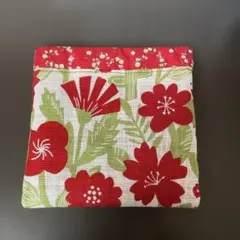 ハンドメイド赤い花柄のバネ口ポーチ(027)