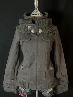 Y2K ボリュームネック リブ切替 ジップ アウター ジャケット