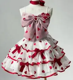 【白と赤】ワンピース 姫 リボン ドット キャミソール ロリータ ハート