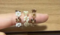 ハンドメイド ビーズリング 花モチーフ 3点セット