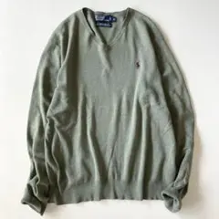 m*u様 ポロラルフローレン　ピマコットン　Vネックニット　ポニー刺繡　カーキ